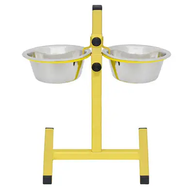 Tappi Паулен миска двойная металлическая с фиксатором на регулируемой подставке, желтая