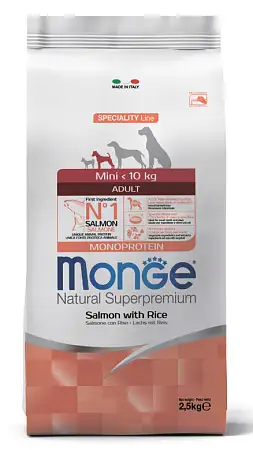 Купить monge dog speciality line monoprotein mini сухой корм для взрослых собак мелких пород из лосося с рисом