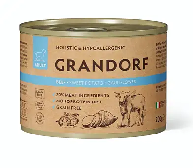 GRANDORF Консервы для собак Паштет из говядины с бататом и цветной капустой