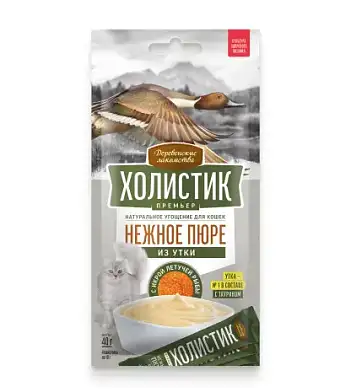 Деревенские лакомства Холистик Премьер лакомство для кошек, нежное пюре из утки с икрой летучей рыбы